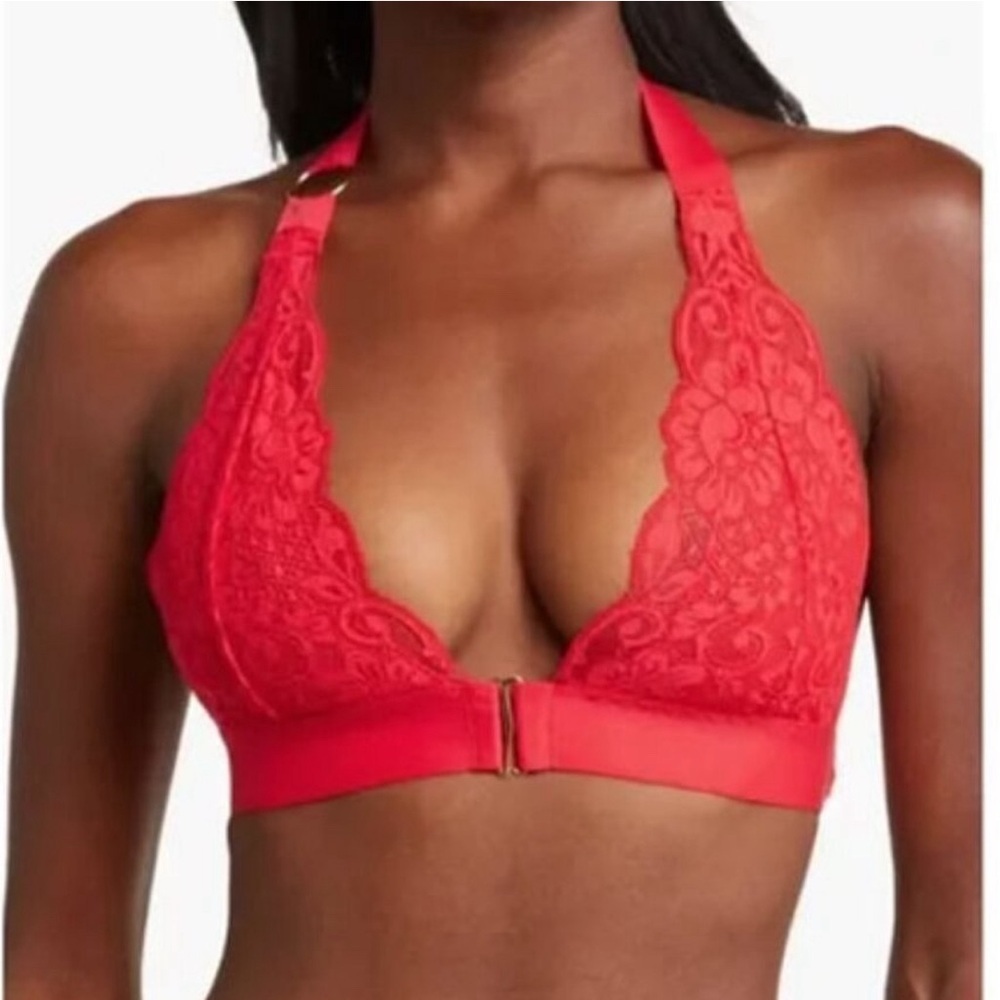 NWT We Are HAH X Free People Groupie Bralette Large Siren Red Lace Halter Style